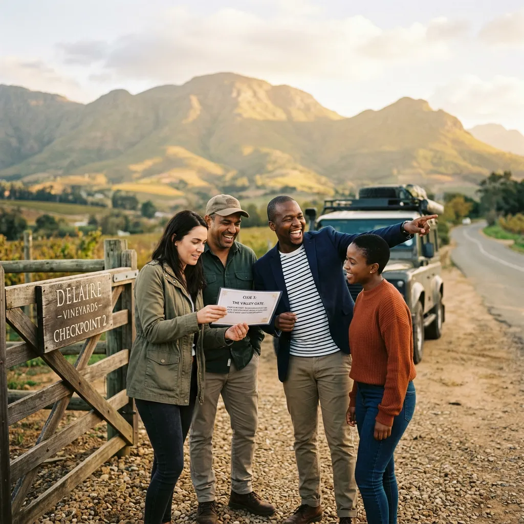Team Connect team checking clues at a Western Cape checkpoint during the Amazing Race experience